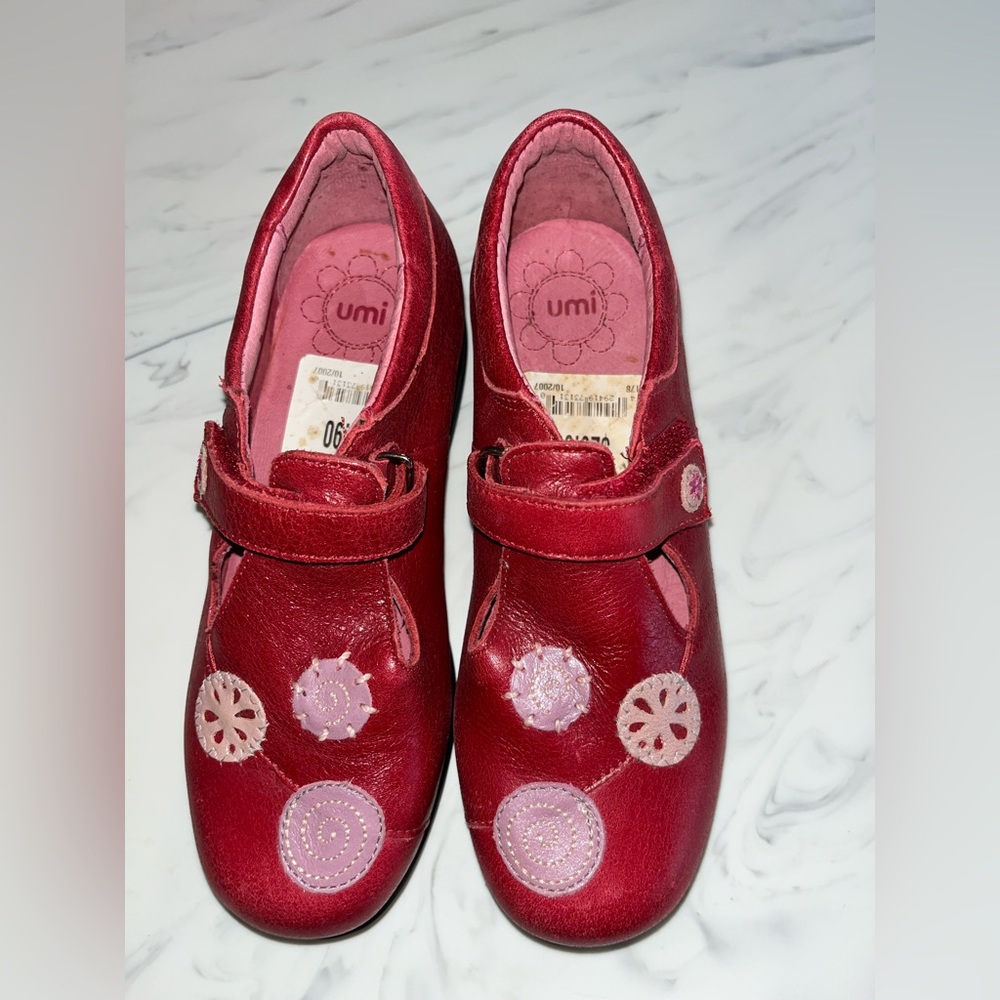 Umi red leather Mary Jane loafer little girl shoes 30 appliqué designs Floral 12